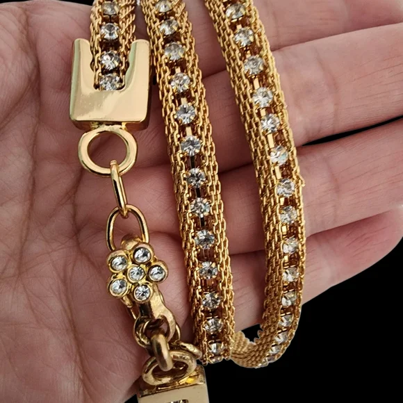 Vintage Gold Mesh Belt with Rhinestones - Picture 2 of 15